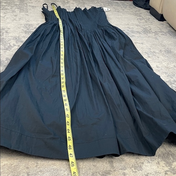 NWT Staud Bella Pleated Cotton Blend Poplin Midi Dress Black Square Neck Sz 6 - Picture 15 of 16